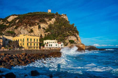 The village of Varigotti built directly on the beach on the Italian Rivieraの写真素材