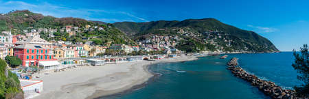 The ancient village of Moneglia on the Italian Rivieraの写真素材