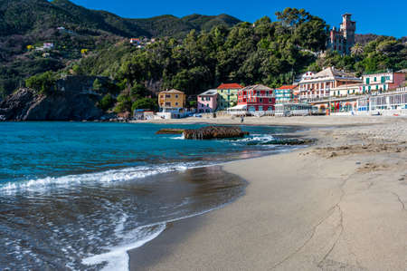 The ancient village of Moneglia on the Italian Rivieraの写真素材