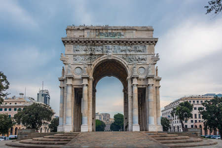 Triumphal Arch erected for the italian victory in the first world war in Victory Square in Genoaのeditorial素材