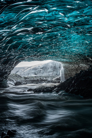 The wonderful colors of blue ice in the ice caves of Vatnajokull, Europe's largest glacierの写真素材