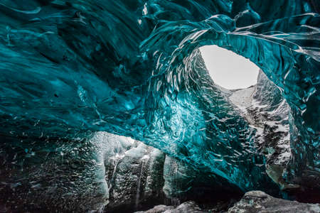 The wonderful colors of blue ice in the ice caves of Vatnajokull, Europe's largest glacierの写真素材