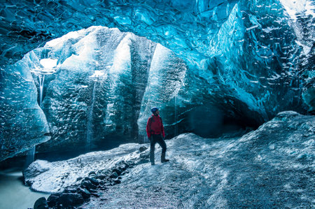 The wonderful colors of blue ice in the ice caves of Vatnajokull, Europe's largest glacierの写真素材