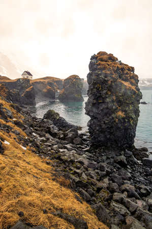 The shore in Arnarstapi, little village of Snaefellsnes Peninsula in Icelandの写真素材