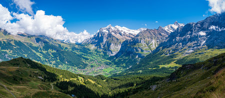 Beautiful landscape in the valley of Grindelwald, Bernese Oberland, Switzerlandの写真素材