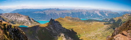 Brienzersee seen from the topo of the peaks between Schynighe Platte and Faulhornの写真素材