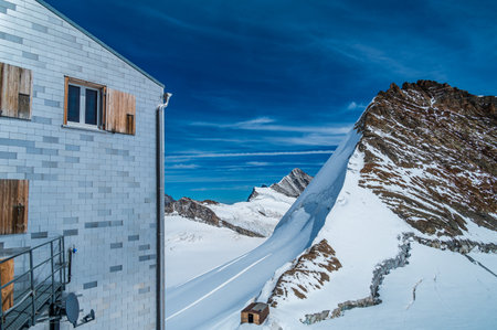 The Monchsjoch Hut is a mountain hut located in the Bernese Alps owned by the Swiss Alpine Clubのeditorial素材