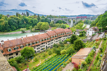 View over the old town of Bern and river Aar, capital of Switzerlandの写真素材