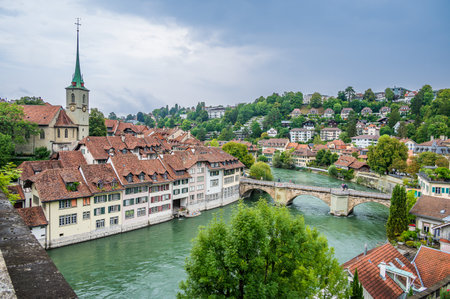 View over the old town of Bern and river Aar, capital of Switzerlandの写真素材