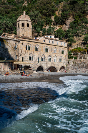 Ancient San Fruttuoso Abbey in the little same name village in the Italian Rivieraのeditorial素材