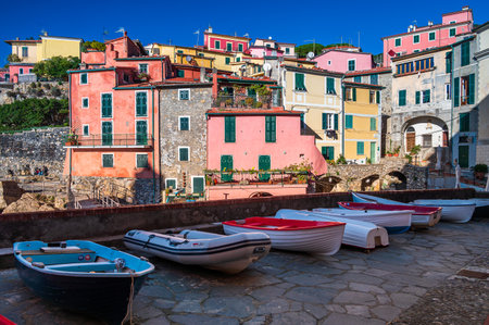 Townscape of Tellaro, beautiful village in the Gulf of La Spezia, Italyの写真素材