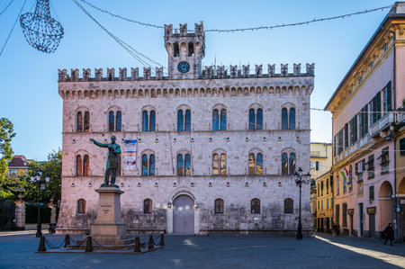 Old palace seat of the Court of Law in the main square of Chiavari, Italyのeditorial素材
