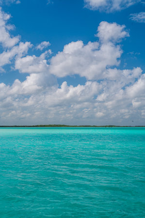 The wonderful water in the Lagoon of Bacalar, Mexicoの写真素材