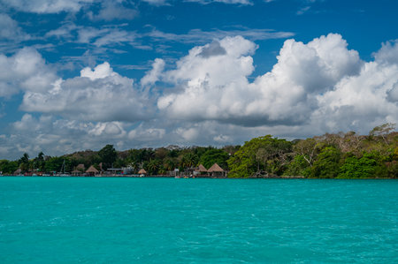 The wonderful water in the Lagoon of Bacalar, Mexicoの写真素材