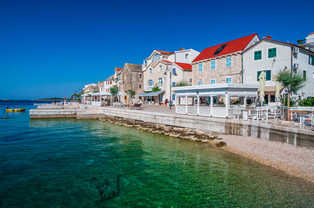 Old town of Primosten a fishing village in Croatia near Sibenikの写真素材