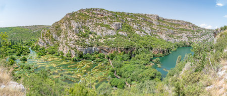 Amazing Nature Landscape in famous Krka National Park of Croatia with its wonderful waterfallsの写真素材