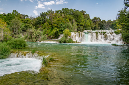 Amazing Nature Landscape in famous Krka National Park of Croatia with its wonderful waterfallsの写真素材
