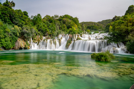 Amazing Nature Landscape in famous Krka National Park of Croatia with its wonderful waterfallsの写真素材