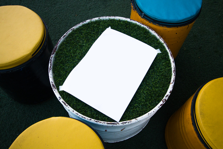 blank space in paper on desk or table for text using and background . template object design in holidayの写真素材