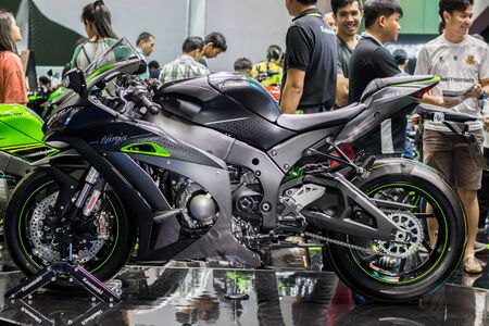 Nonthaburi , Thailand - April 7, 2018 : Kawasaki Ninja Zx 10R electronic motorcycle sports design . big bike in motor show .のeditorial素材