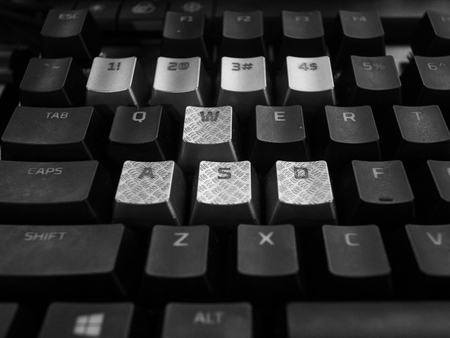black and white color steel mechanical buttons keyboard , modern design gaming gear . gamer hardware...