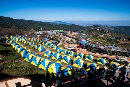 Phetchabun, Thailand - Dec 30, 2016 : view of tourist tent camping on the range mountain in vacation . relax traveller landmark place near cliff edge . landscape campsite with beautiful pattern .のeditorial素材