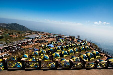Phetchabun, Thailand - Dec 30, 2016 : view of tourist tent camping on the range mountain in vacation . relax traveller landmark place near cliff edge . landscape campsite with beautiful pattern .のeditorial素材