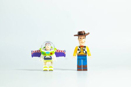 Bangkok Thailand-Aug2018: Toy story minifigure . sloppy fighter Buzz lightyear astronaut and Woody...