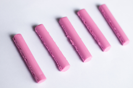 polymer clay handcraft for kids . line stick toy pattern product design . pink pastel colorful , minimal style .の写真素材