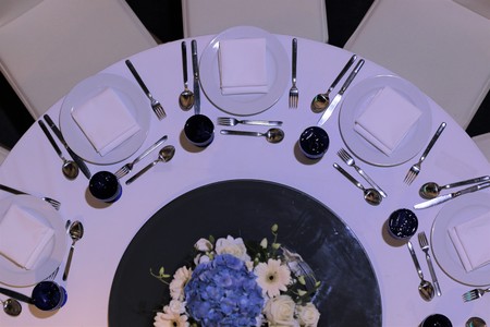 white food ceremony table , top view