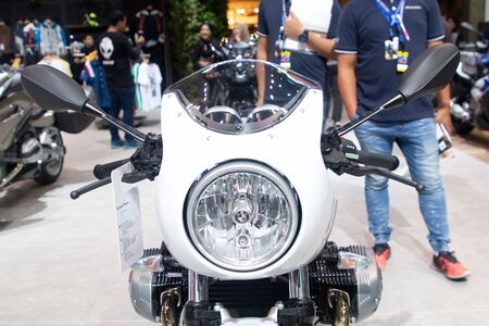 Thailand - Dec , 2018 : close up front of BMW cafe style motorbike presented in motor expo...