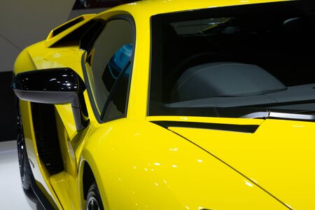 Nonthaburi , Thailand - Dec 6, 2018: Lamborghini Aventador yellow super sports cars in motor expoのeditorial素材