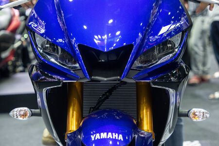 Thailand - Dec , 2018 : close up front view of Yamaha R3 motorbike presented in motor expo Nonthaburi Thailandのeditorial素材