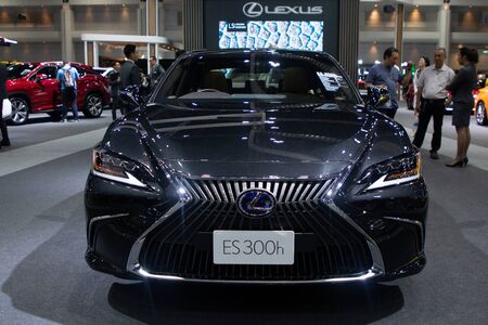 Thailand - Dec , 2018 : close up front view of Lexus ES 300h black color hybrid sports car presented in motor expo Nonthaburi Thailand .のeditorial素材