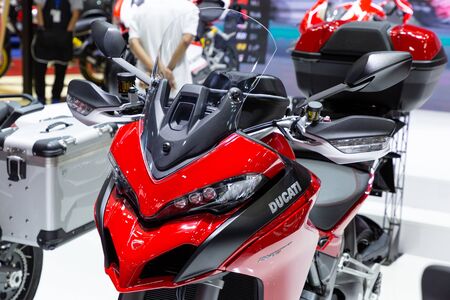 Nonthaburi , Thailand - April 3, 2019 : close up front view of Ducati Multistrada 1200 s touring big bike presented in motor expo Nonthaburi Thailand .のeditorial素材