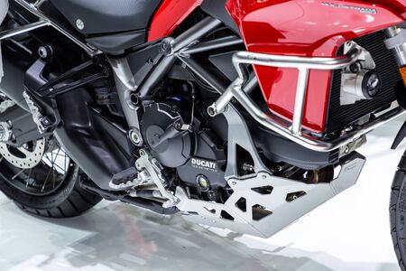 Nonthaburi , Thailand - April 3, 2019 : close up motor of Ducati Multistrada 950 Testastretta...