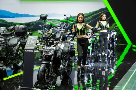 Nonthaburi , Thailand - April 3, 2019: Kawasaki z650 bigbike and pretty women presented in motor...