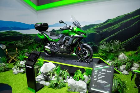 Nonthaburi , Thailand - April 3, 2019: Kawasaki Versys 1000 SE 2019 touring road bike green color...