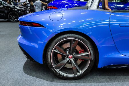 Thailand - April , 2019 : close up wheel and disc brake of Jaguar F-Type R-Dynamic racing super sports car presented in motor show Thailand .のeditorial素材