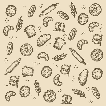 Texture of handmade bakery iconsのイラスト素材