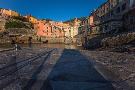 View of small sea village Tellaro near Lerici, La Spezia, Liguria,  Italy, Europeの写真素材