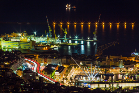 Aerial view of Genoa, Italy, the old town and harbor / Genoa, October 27, 2016 Italy, Europeのeditorial素材