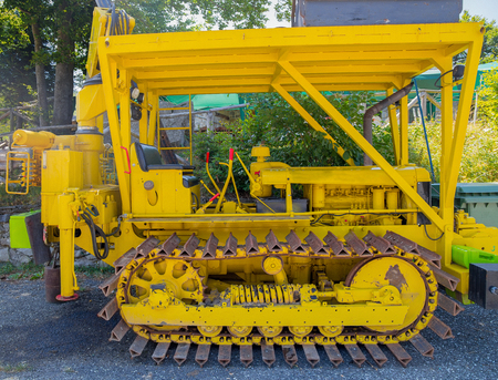 Yellow track for snow slopesの写真素材