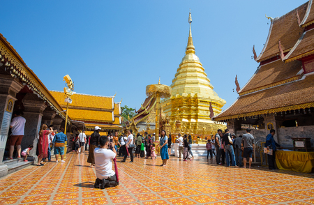 Tourists take a picture inside the Wat Phra That Doi Suthep Temple, Chiang Mai, Thailandのeditorial素材