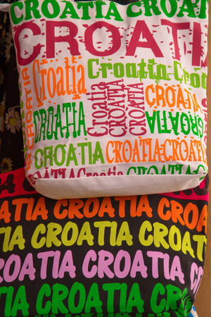 Colorful souvenir bags on sale, Croatia.の写真素材