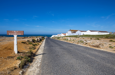 Asphalt road near Peniche Rem? ? dios cross, Portugal, Europeの写真素材