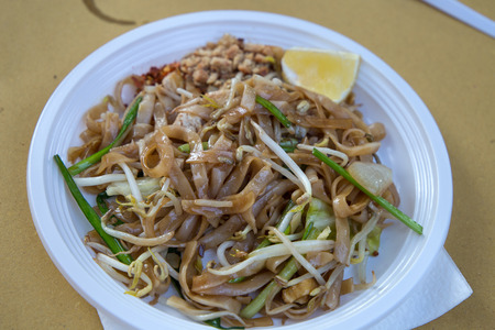 Pad thai noodles plate, thai food, Asian cousine.の写真素材