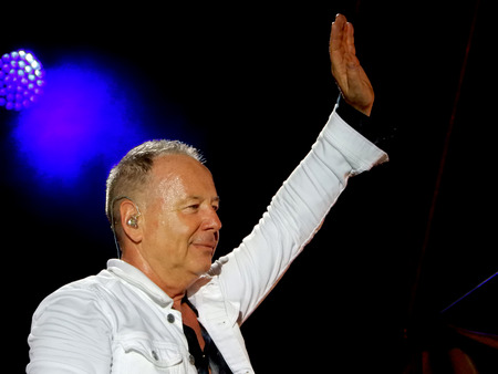 GENOA (GENOVA), ITALY, JULY 11, 2018 - Simple Minds band live in concert with the leader and frontman Jum Kerr in Genoa (Genova), Italy.のeditorial素材