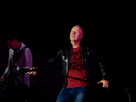 GENOA (GENOVA), ITALY, JULY 11, 2018 - Simple Minds band live in concert with the leader and frontman Jum Kerr in Genoa (Genova), Italy.のeditorial素材