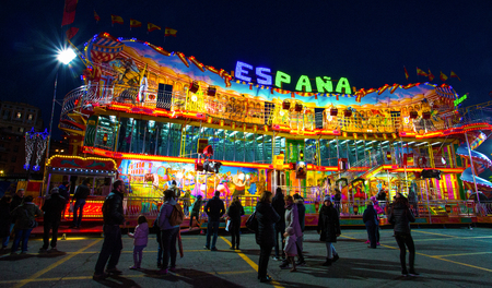 GENOA (GENOVA), ITALY, JANUARY 2, 2018 - Luna park of Genoa, the largest mobile amusement park in Europe, Italy.のeditorial素材